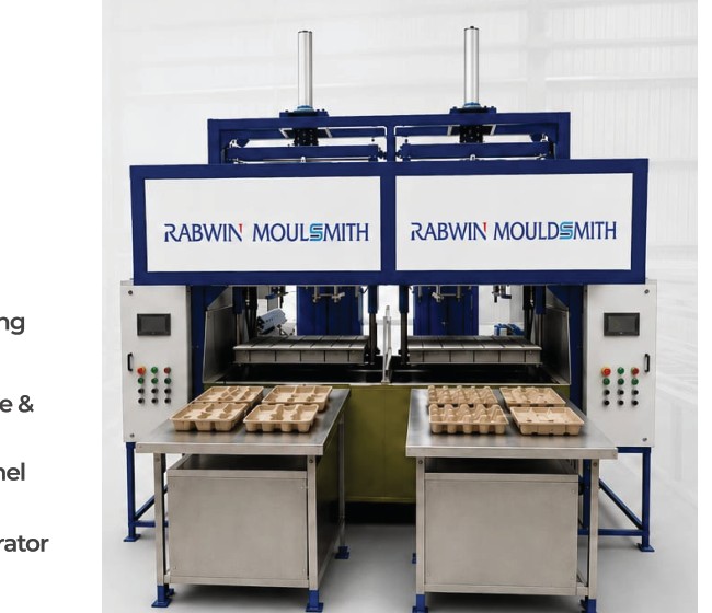Industrial packaging dual delivery pulp moulding machine with two working stations